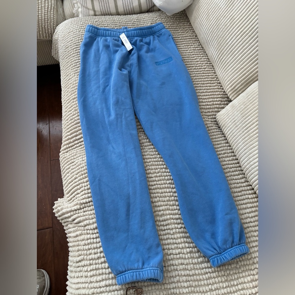 Pink Victoria’s Secret dream on Blue Textured Fabric joggers new w tags small